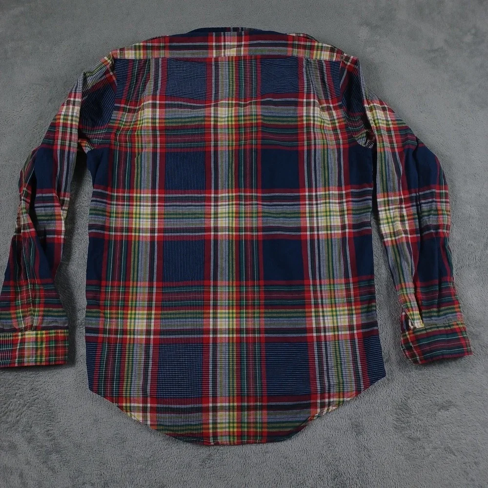 Vintage Polo Ralph Lauren Shirt Mens Medium Red Military‎ Epaulets Plaid 90s